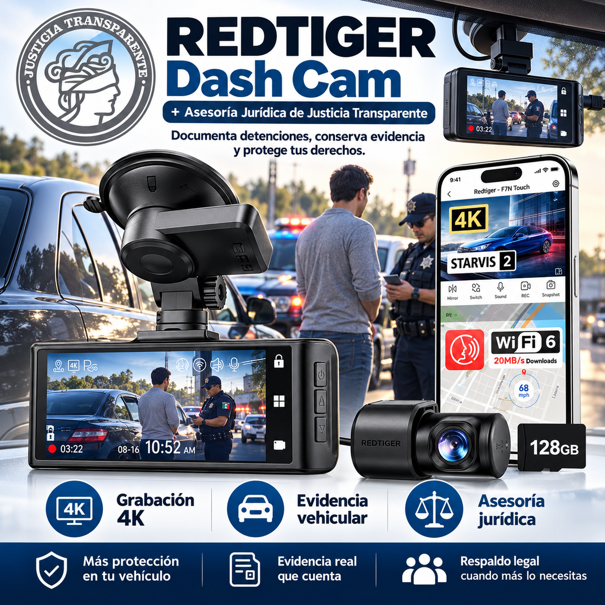 REDTIGER Dash Cam + Asesoría Jurídica de Justicia Transparente